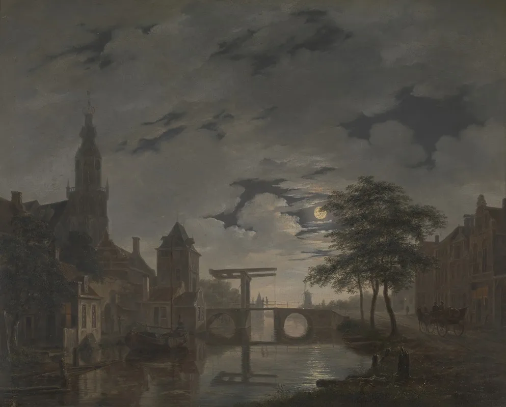 Dutch Town By Moonlight