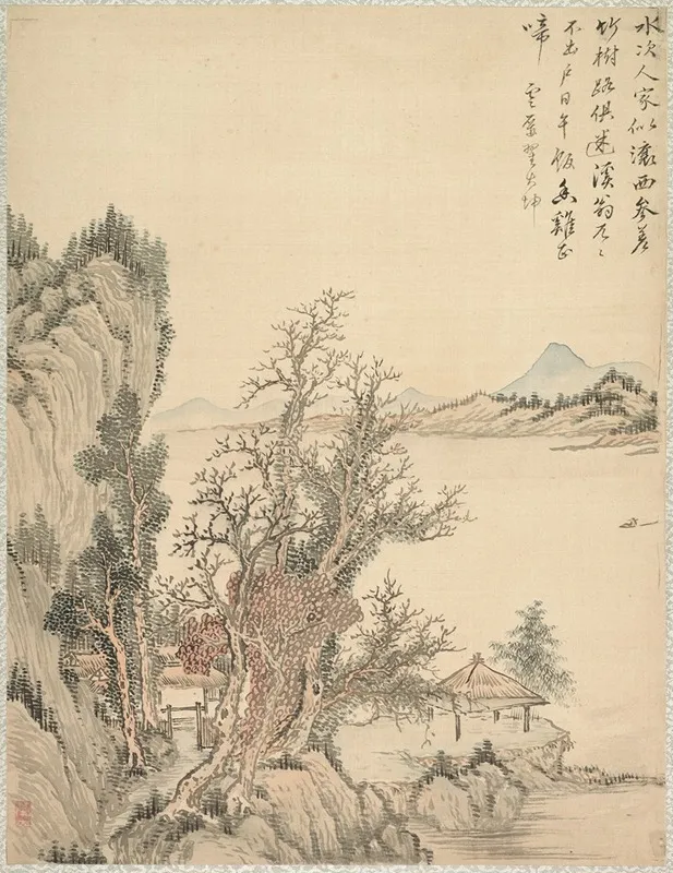 Dwelling By The Shore Wall Art by Tsubaki Chinzan - High-Resolution Digital Print