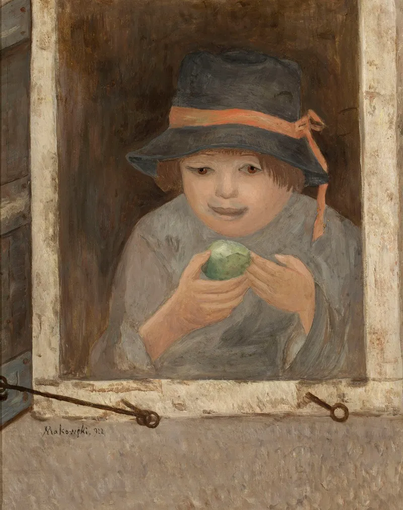 Dziewczyna Z Jablkiem W Oknie Wall Art by Tadeusz Makowski - High-Resolution Digital Print