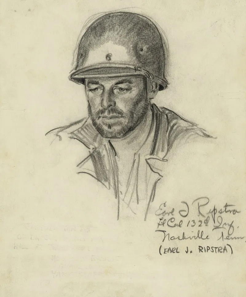 Earl J Ripstra Lt Col 132d Inf Nashville Tenn Wall Art by Howard Brodie - High-Resolution Digital Print