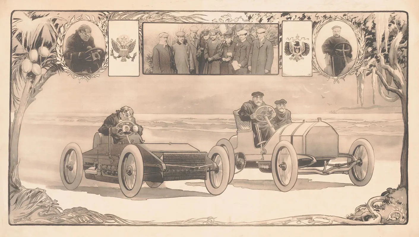 Early 20th Century Automobile Race Wall Art by Taber Prang Art Co. - High-Resolution Digital Print