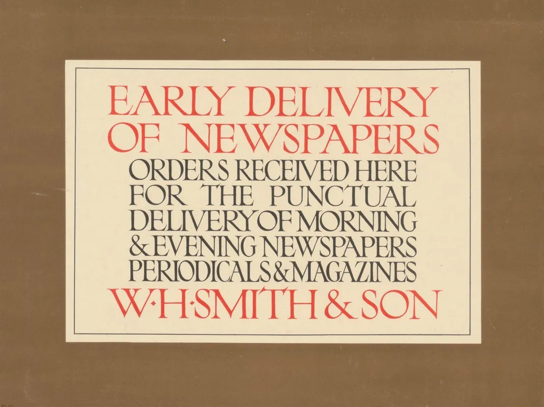 Early Delivery Of Newspapers W H Smith Son Wall Art by Eric Gill - High-Resolution Digital Print