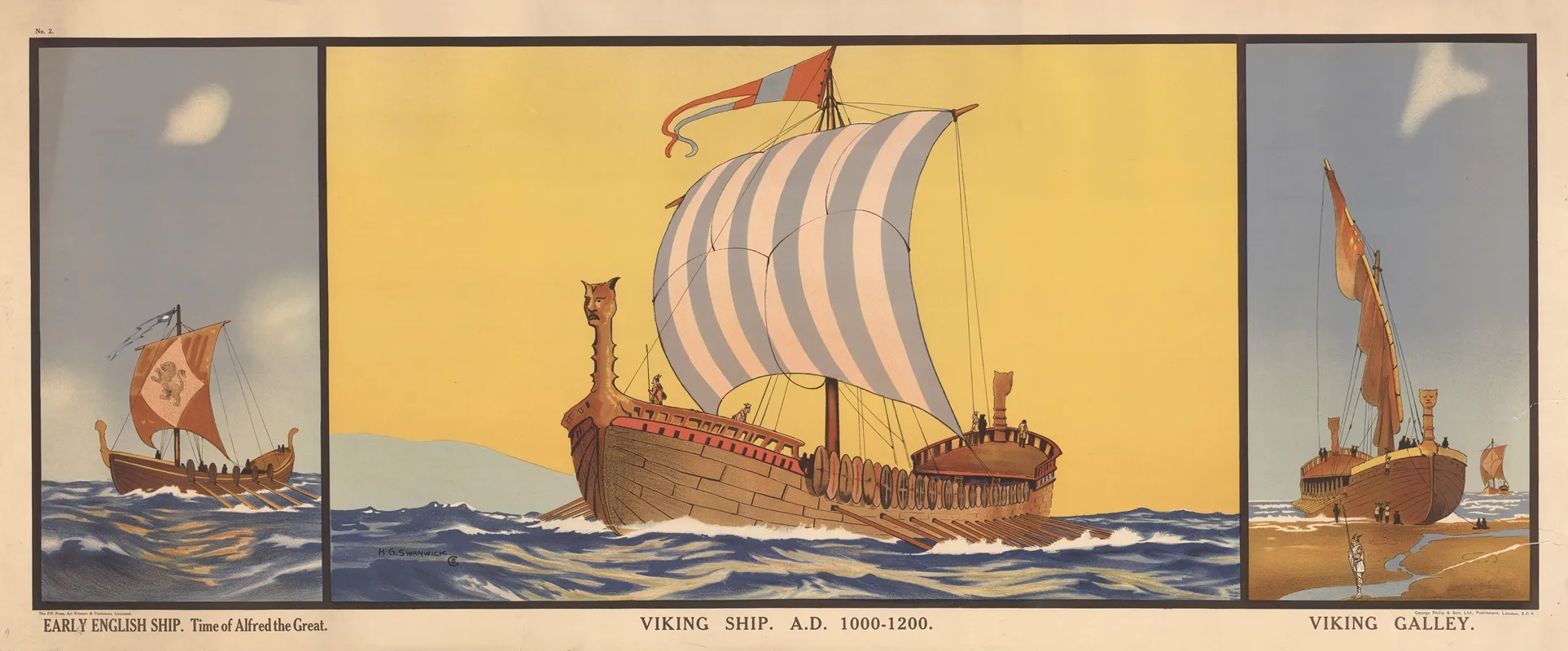Early English Ship Time Of Alfred The Great Viking Ship A D 1000 1200 Viking Galley Wall Art by H. G. Swanwick - High-Resolution Digital Print