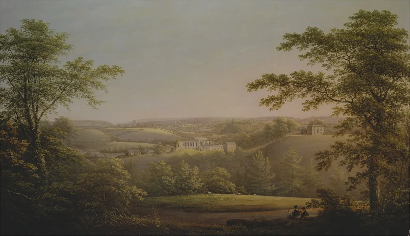 Easby Hall And Easby Abbey With Richmond Yorkshire In The Background 2 Wall Art by George Cuitt the Elder - High-Resolution Digital Print