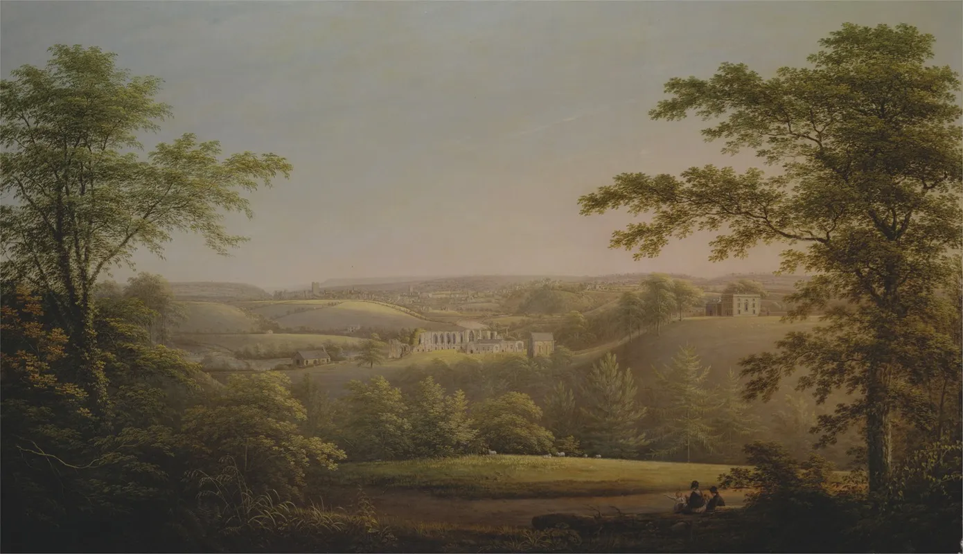 Easby Hall And Easby Abbey With Richmond Yorkshire In The Background Wall Art by George Cuitt the Elder - High-Resolution Digital Print