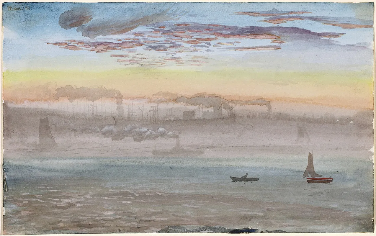 East River Sunrise Wall Art by Charles de Wolf Brownell - High-Resolution Digital Print