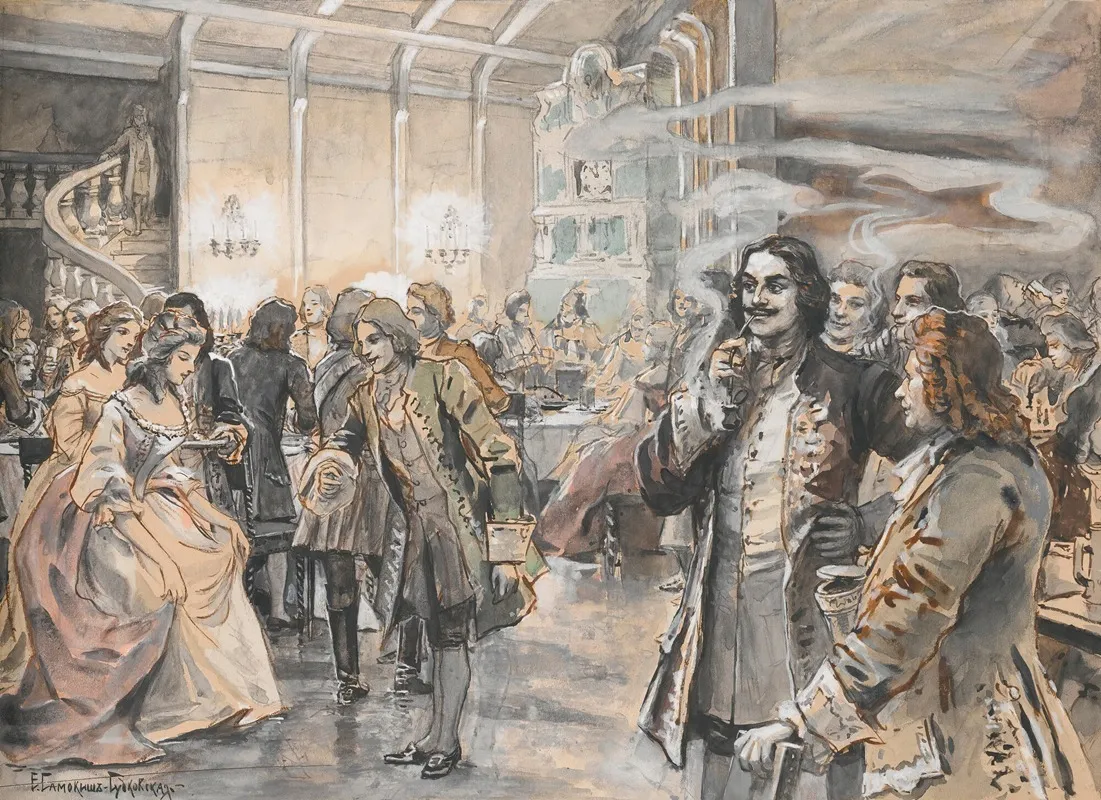 Easter Celebrations At The Court Of Peter The Great Wall Art by Elena Petrovna Samokish-Sudkovskaya - High-Resolution Digital Print