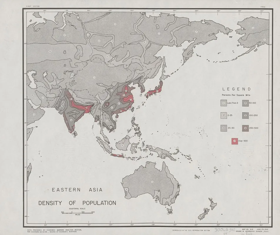 Eastern Asia Density Of Population Wall Art by Office of Strategic Services - High-Resolution Digital Print