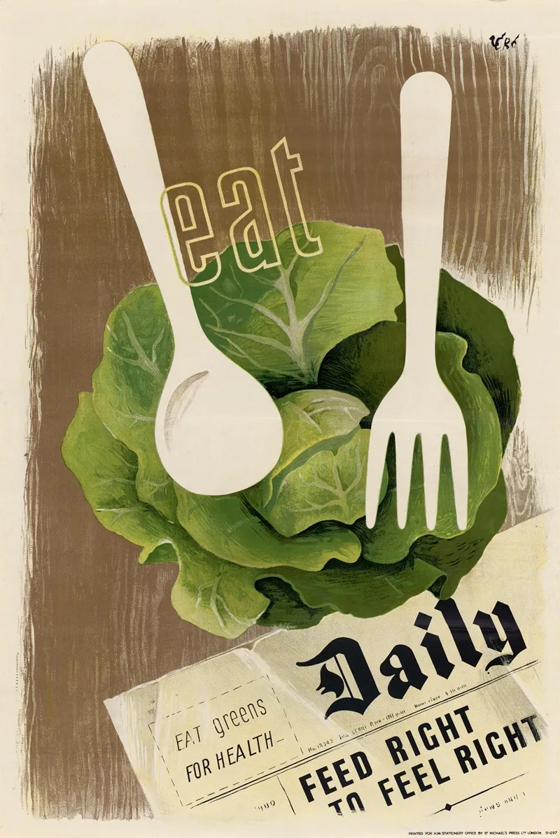 Eat Greens For Health Feed Right To Feel Right Wall Art by Hans Schleger - High-Resolution Digital Print