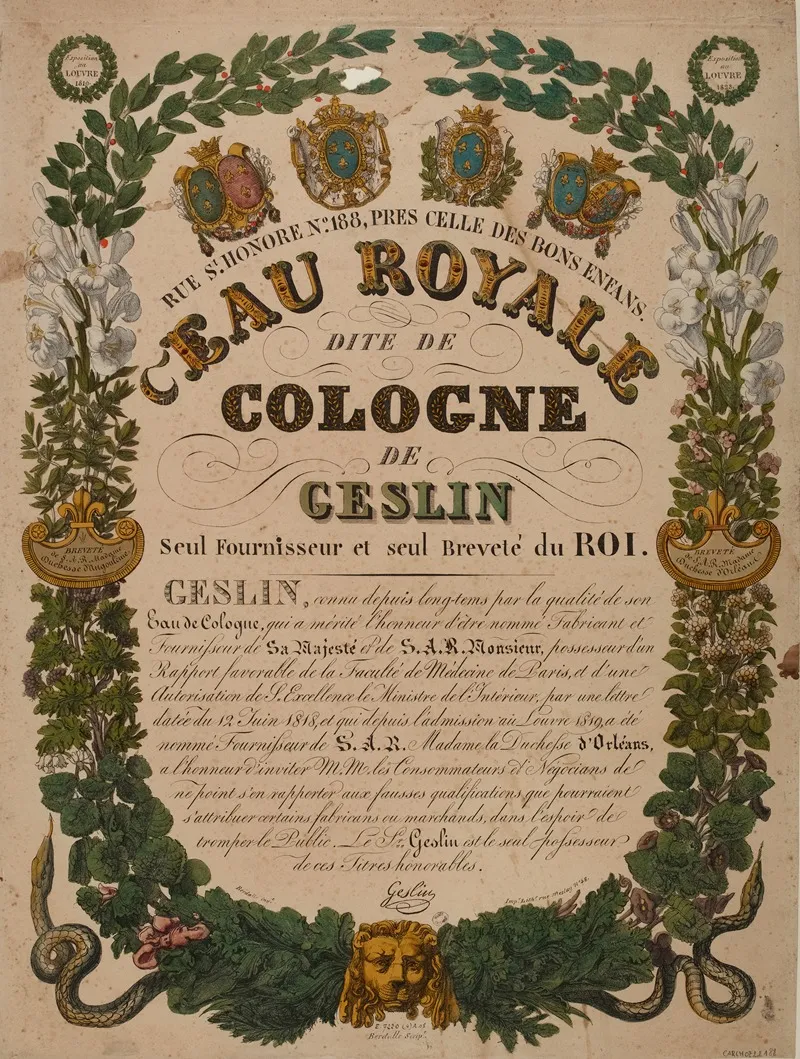 Eau Royale Dite De Cologne De Geslin Seul Fournisseur Et Seul Brevete Du Roi Wall Art by Anonymous - High-Resolution Digital Print
