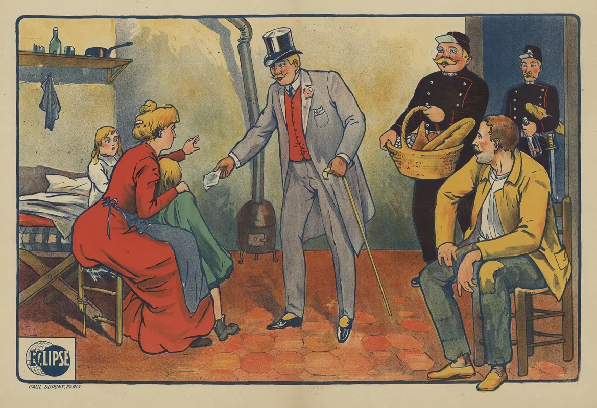 Eclipse Scene Dinterieur Une Famille Pauvre Avec Un Homme Riche Qui Donne De Largent Wall Art by Imp. Paul Dupont - High-Resolution Digital Print