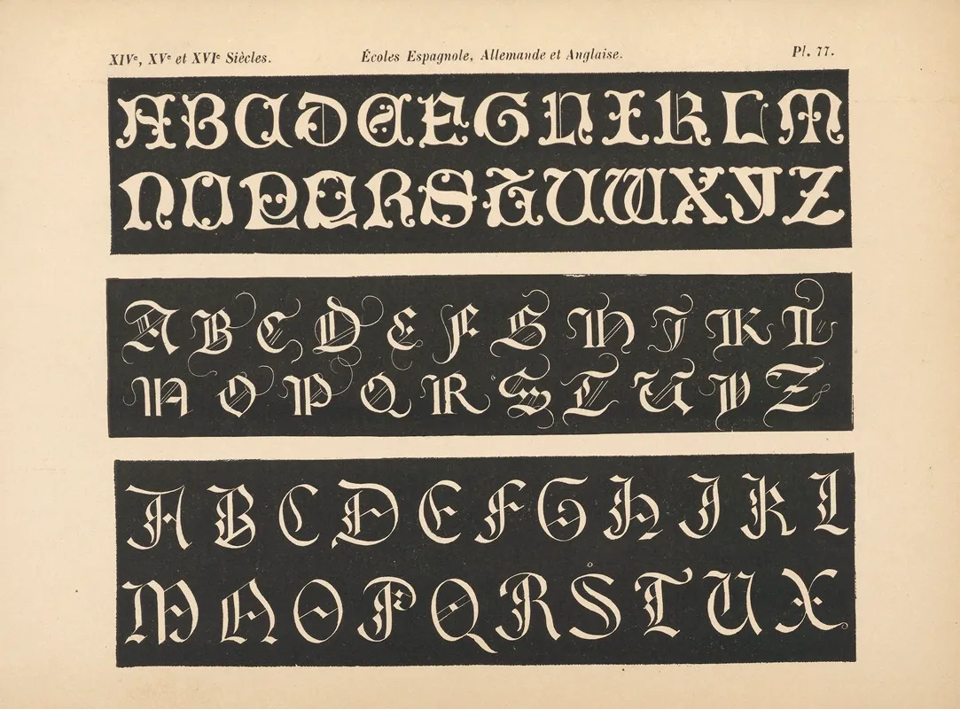 Ecole espagnole allemande et anglaise alphabets initiales gothiques Wall Art by Alfred Prunaire - High-Resolution Digital Print