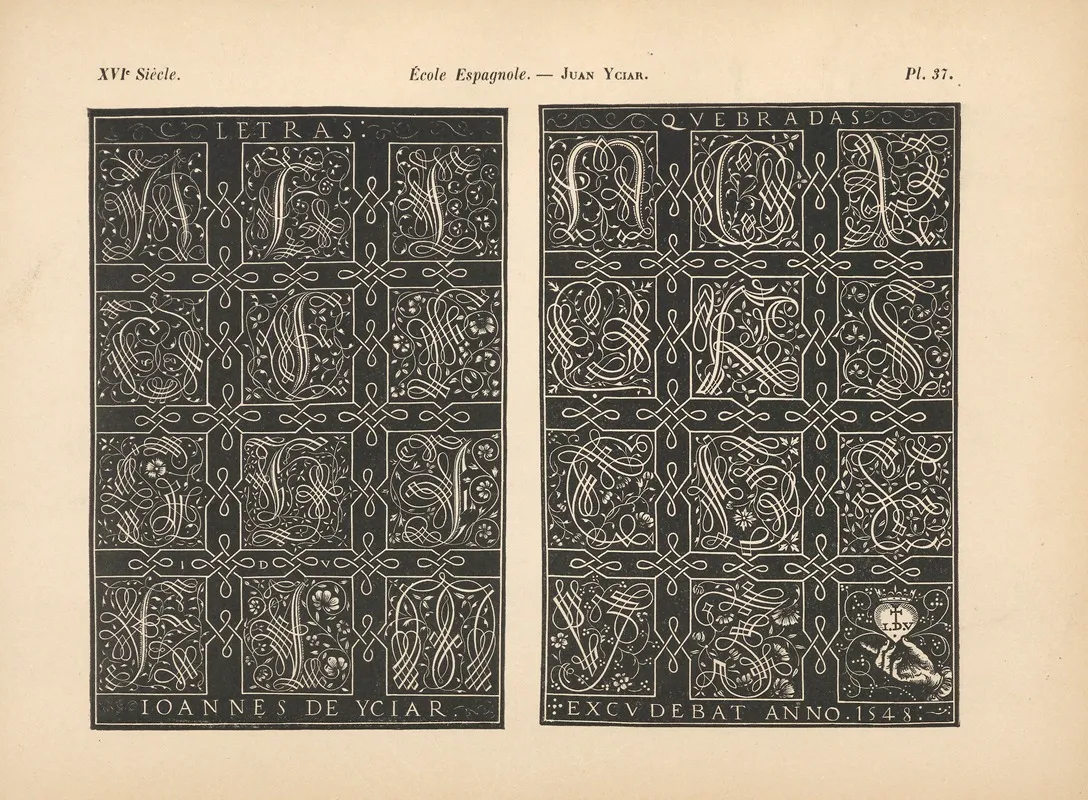 Ecole‎ ‎espagnole Juan‎ ‎yciar‎ ‎ Alphabet ‎ Initiales‎ ‎niellees Wall Art by Alfred Prunaire - High-Resolution Digital Print