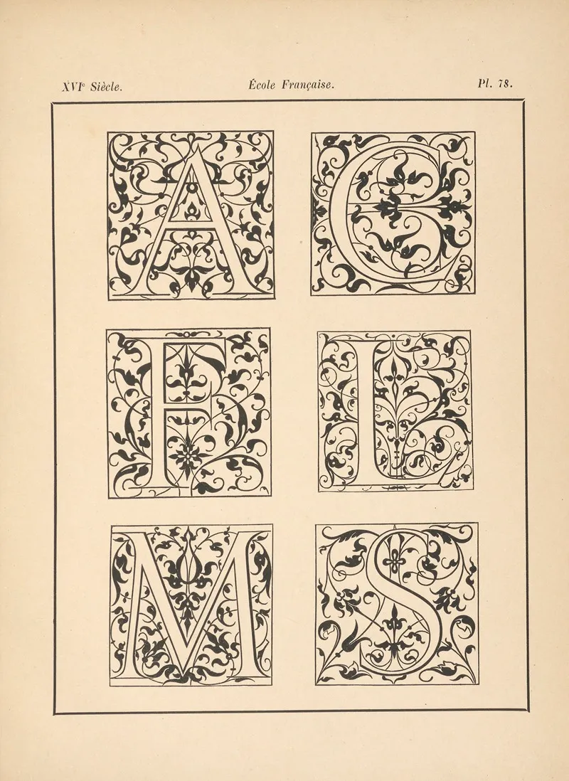 Ecole francaise Alphabets initiales gothiques Wall Art by Alfred Prunaire - High-Resolution Digital Print
