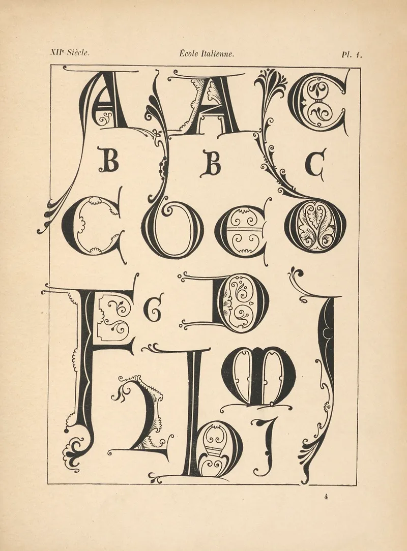 Ecole%e2%80%8e %e2%80%8eitalienne Alphabet%e2%80%8e %e2%80%8ecompose%e2%80%8e %e2%80%8edinitiales%e2%80%8e %e2%80%8etirees%e2%80%8e %e2%80%8edes%e2%80%8e %e2%80%8emanuscrits%e2%80%8e Wall Art by Alfred Prunaire - High-Resolution Digital Print