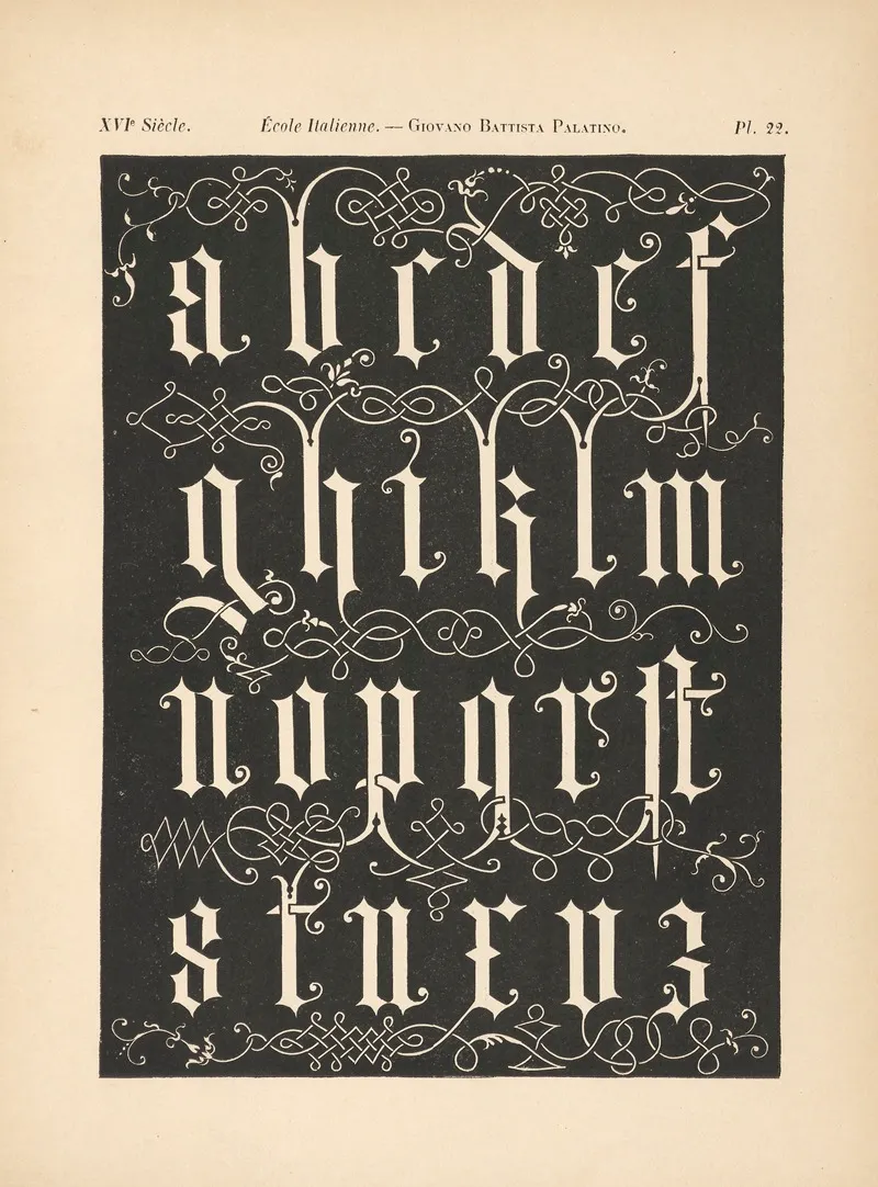 Ecole italienne Giovano battista palatino Alphabet gothique mineur Wall Art by Alfred Prunaire - High-Resolution Digital Print