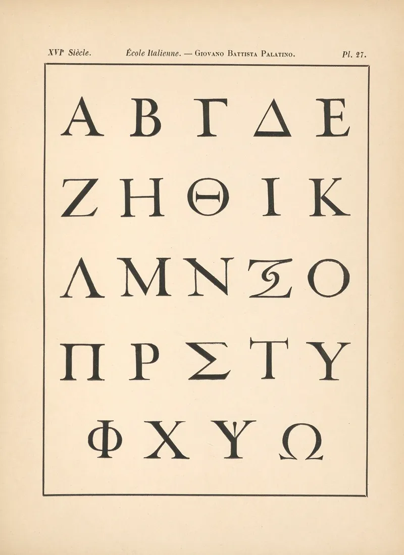 Ecole%e2%80%8e %e2%80%8eitalienne Giovano%e2%80%8e %e2%80%8ebattista%e2%80%8e %e2%80%8epalatino Alphabet%e2%80%8e %e2%80%8egrec Wall Art by Alfred Prunaire - High-Resolution Digital Print