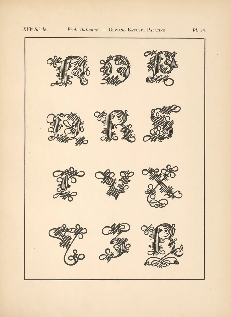 Ecole italienne Giovano battista palatino Initiales avec rinceaux 2 Wall Art by Alfred Prunaire - High-Resolution Digital Print