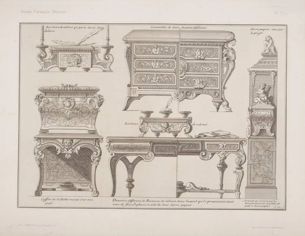 Ecritoire De Cabinet Qui Porte Deux Chandeliers Commodes De Deux Desseins Differens