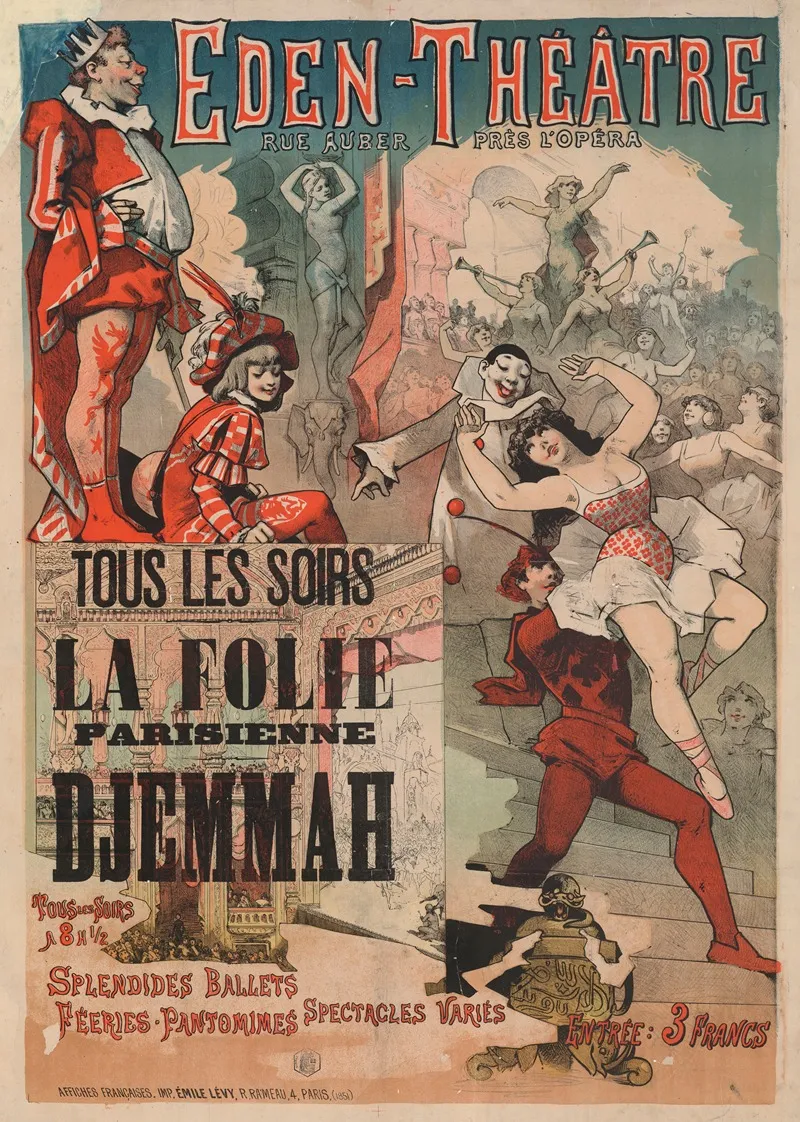 Eden Theatre La Folie Parisienne Ballet Pantomime De H Agoust Musique De Francis Thome Djemmah Wall Art by Imp. Emile Lévy - High-Resolution Digital Print