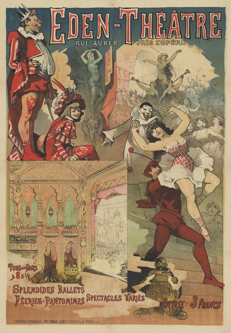 Eden Theatre Rue Auber Pres Lopera Tous Les Soirs Splendides Ballets Feeries Pantomimes Spectacles Varies Wall Art by Imp. Emile Lévy - High-Resolution Digital Print
