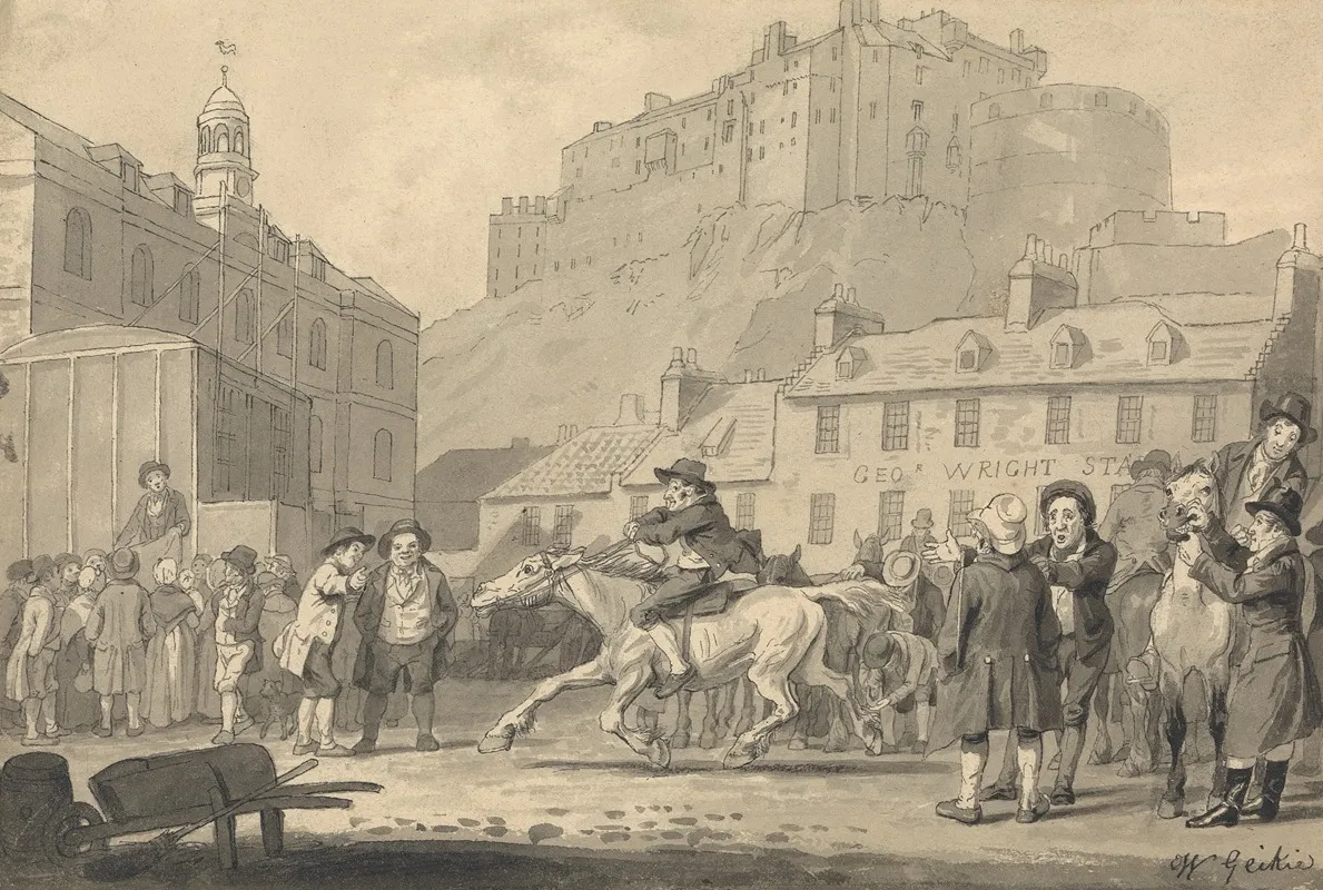 Edinburgh Castle And Horse Fair 2 Wall Art by Walter Geikie - High-Resolution Digital Print