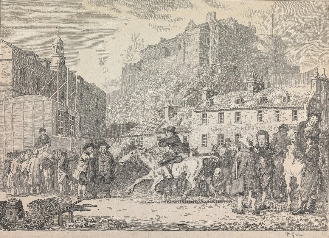 Edinburgh Castle And Horse Fair Wall Art by Walter Geikie - High-Resolution Digital Print