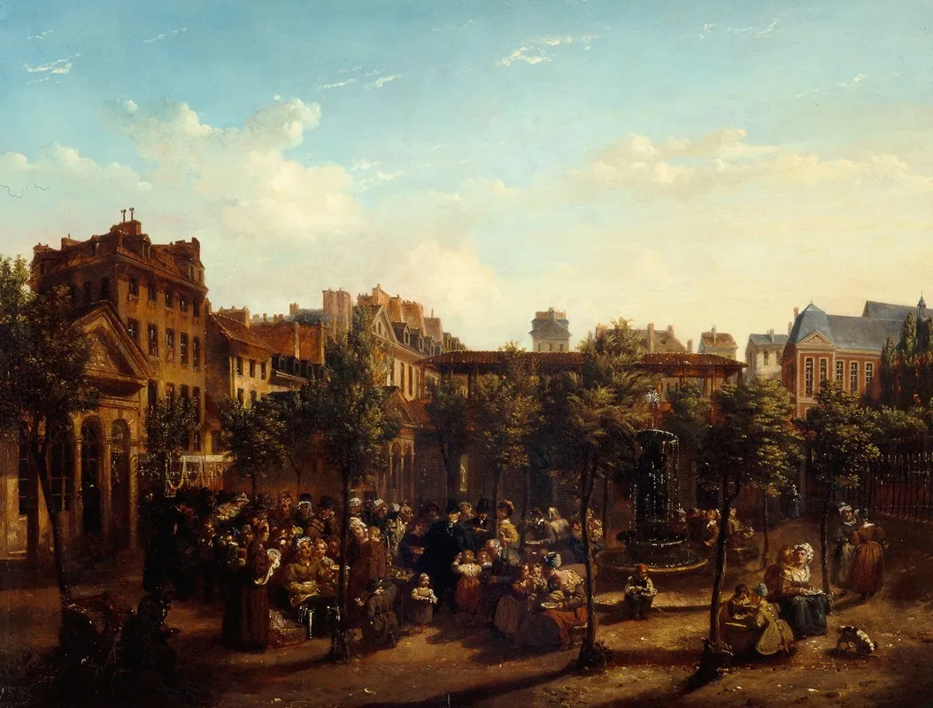 Edme Champion 1764 1852 Dit Lhomme Au Petit Manteau Bleu Distribuant De La Soupe Et Du Pain Sur La Place Du Marche Saint Martin Wall Art by Jean Baptiste Lecoeur - High-Resolution Digital Print