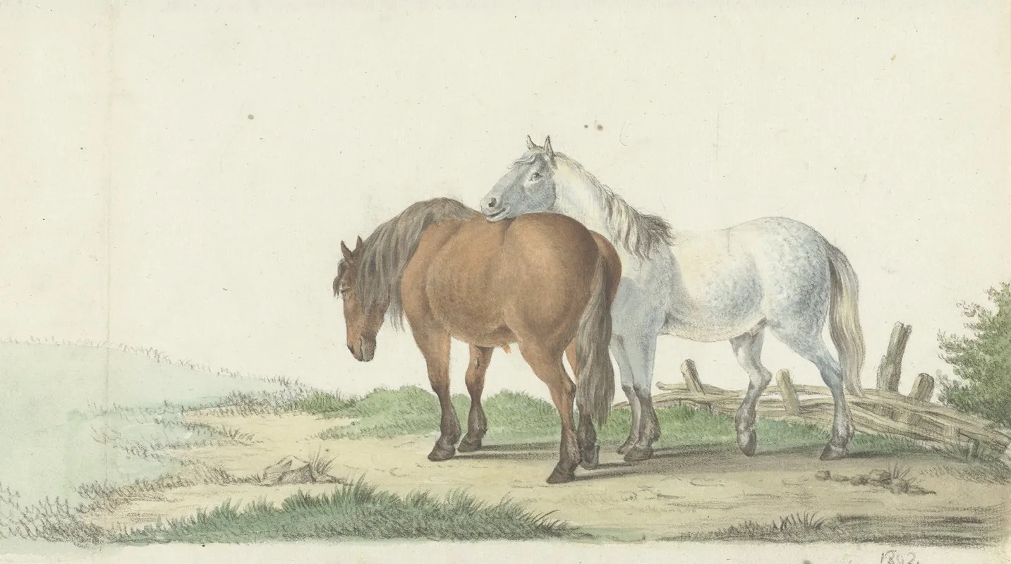 Een Bruin En Wit Paard Op Een Weg Naast Een Hek Wall Art by Jean Bernard - High-Resolution Digital Print