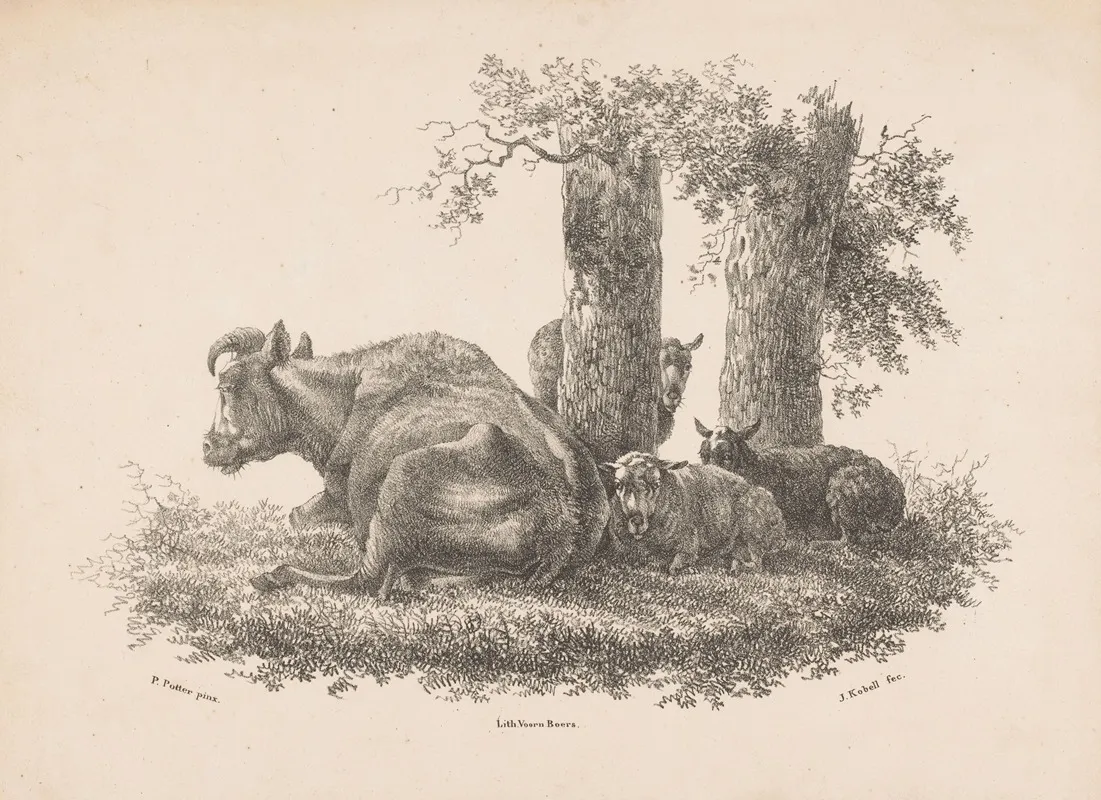 Een Koe En Drie Schapen Wall Art by Jan Kobell III - High-Resolution Digital Print
