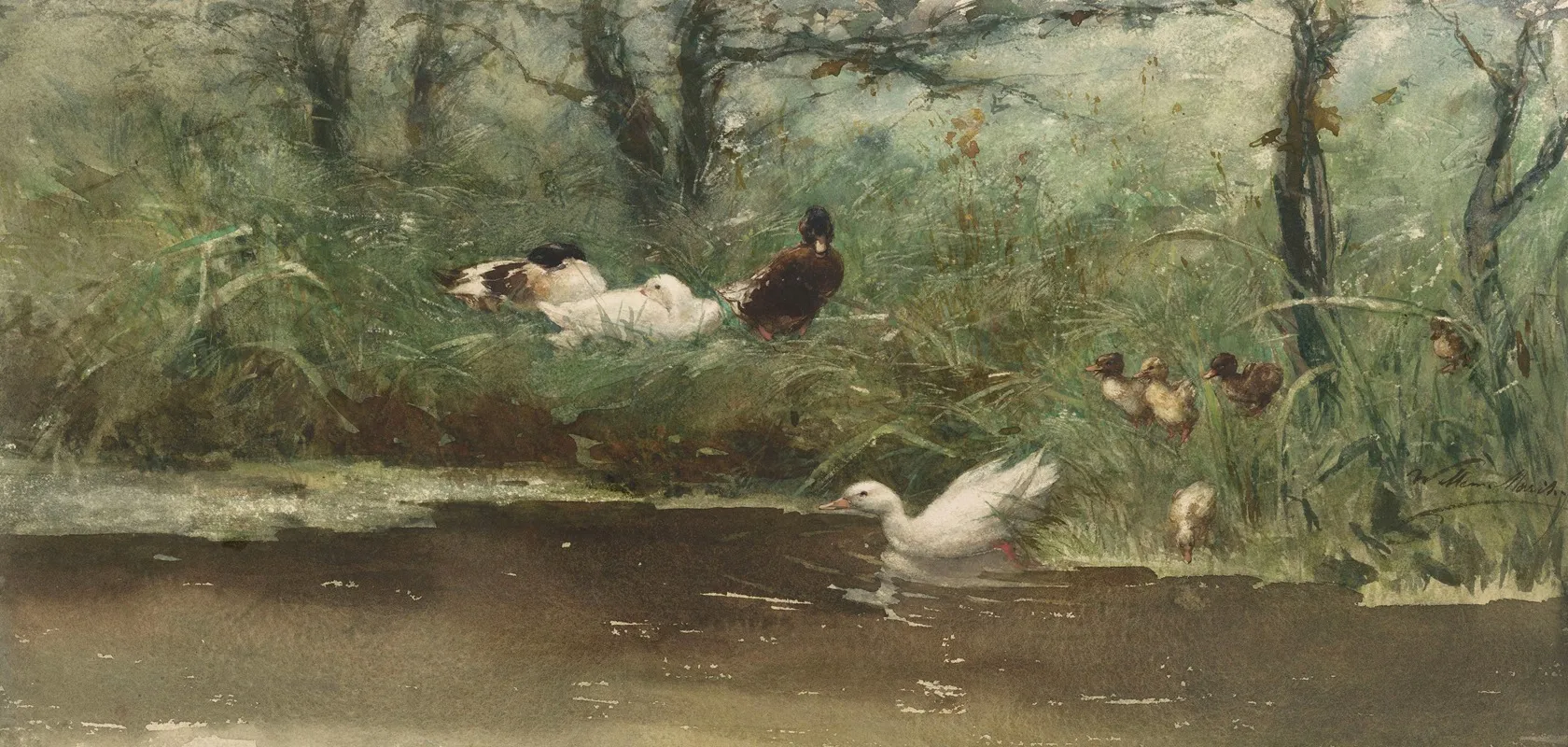 Eenden Aan De Slootkant Wall Art by Willem Maris - High-Resolution Digital Print