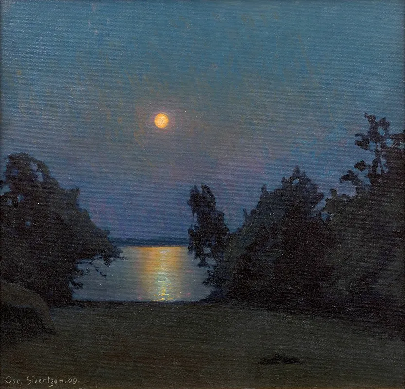 Effet De Lune Sur Un Fjord Wall Art by Oscar Sivertzen - High-Resolution Digital Print