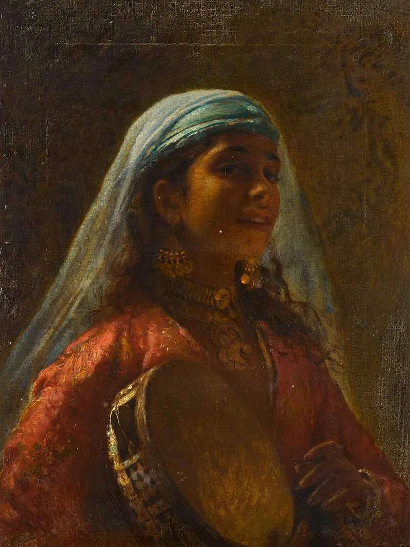 Egyptian Girl With A Tambourine Wall Art by Konstantin Egorovich Makovsky - High-Resolution Digital Print