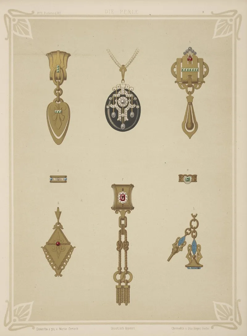 Eight Designs For Jewelry Including Black Pendant With Diamonds