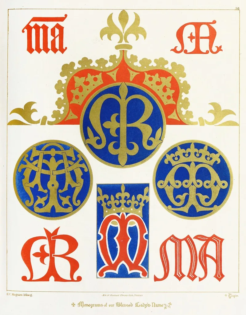 Eight Monograms Of Our Blessed Ladys Name Wall Art by Augustus Pugin - High-Resolution Digital Print