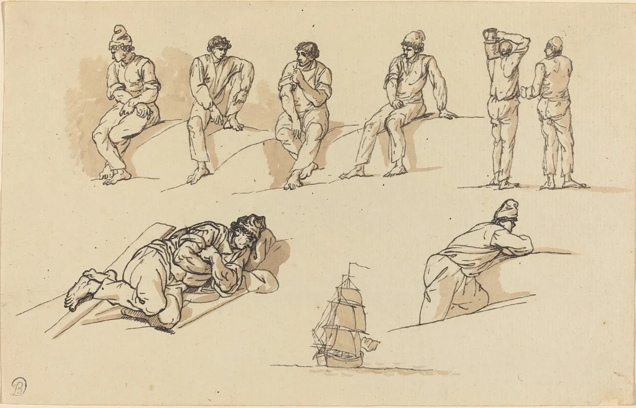 Eight Studies Of Figures And A Ship At Sea