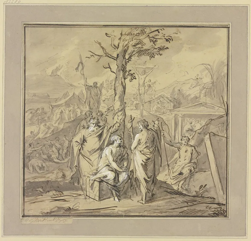 Ein Am Baum Der Erkenntnis Sitzender Erhalt Unterweisungen Von Moses Und Johannes Dem Taufer