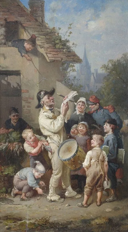 Ein Ausrufer Wird Von Kindern Geneckt Wall Art by François-Louis Lanfant De Metz - High-Resolution Digital Print