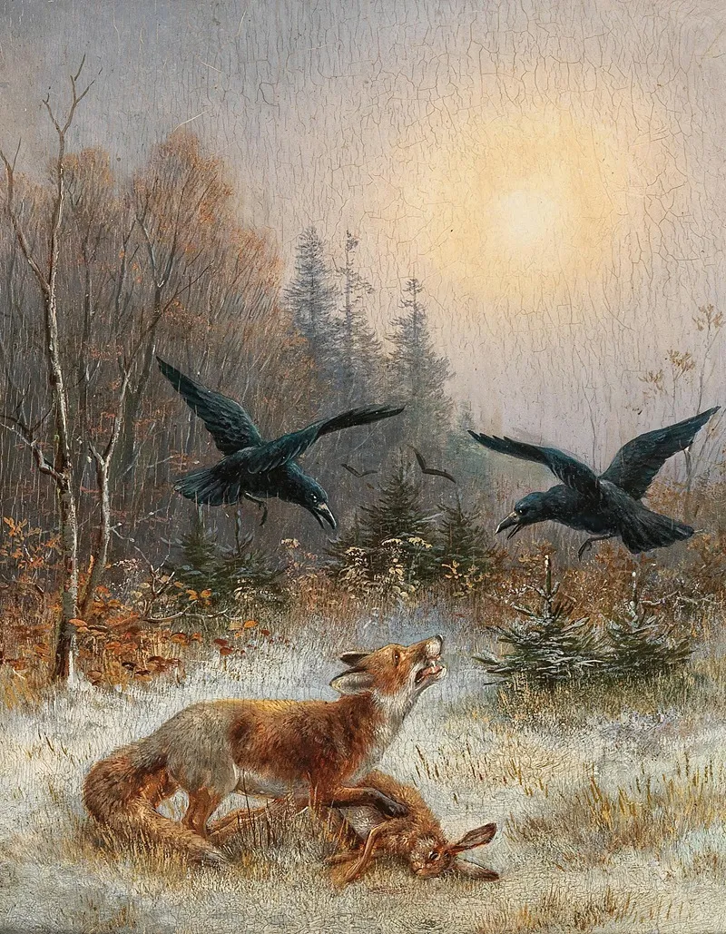 Ein Fuchs Verteidigt Seine Beute