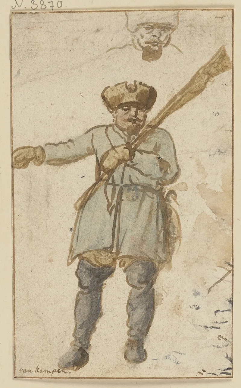 Ein Jager Mit Gewehr Und Pelzmutze