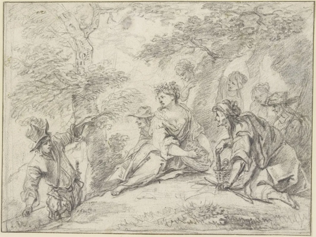 Ein Kavalier Uberrascht Eine Landliche Gesellschaft Wall Art by Jan Weenix - High-Resolution Digital Print