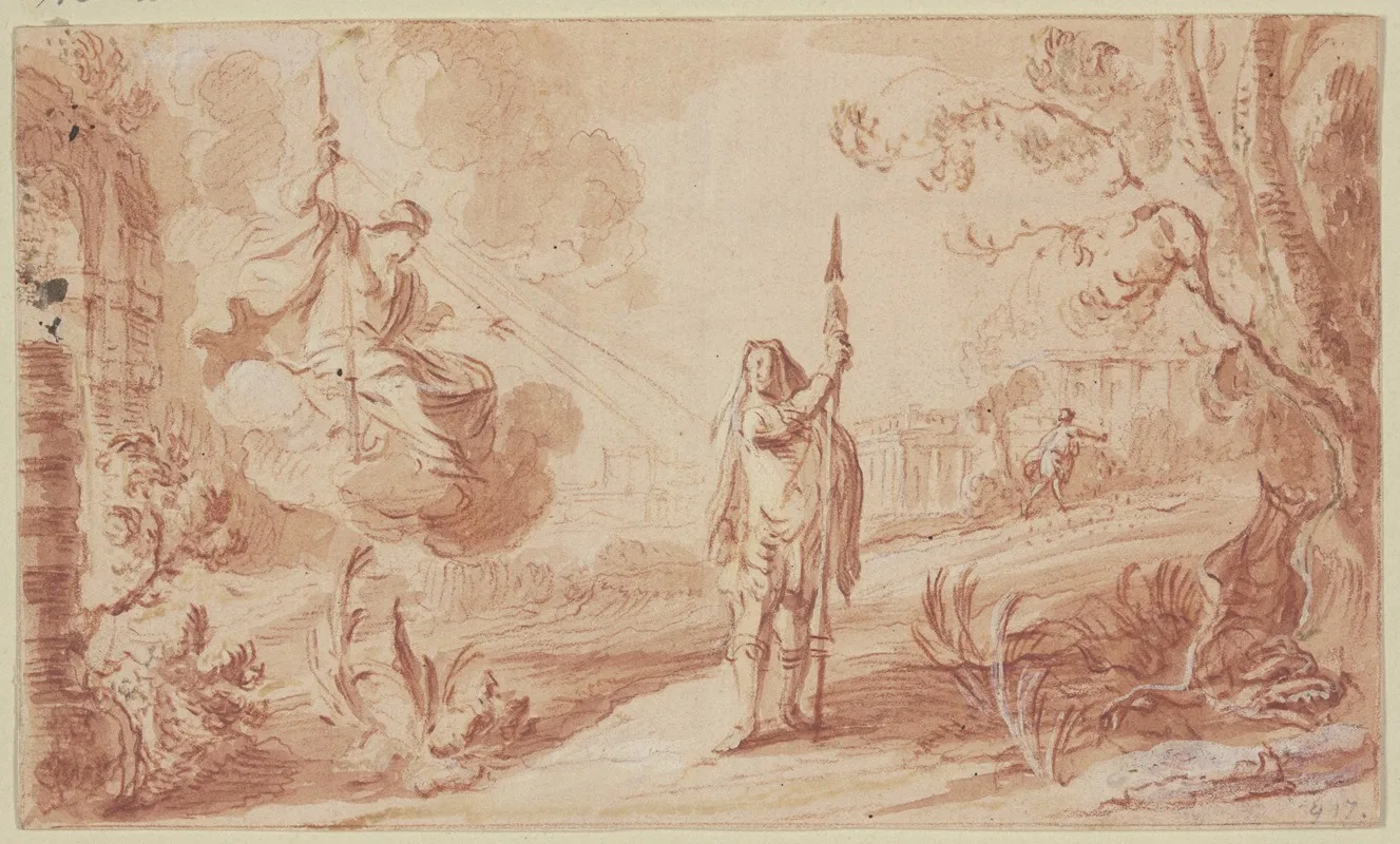 Ein Krieger Vor Einer Gottin Auf Wolken Wall Art by Pieter Tanjé - High-Resolution Digital Print