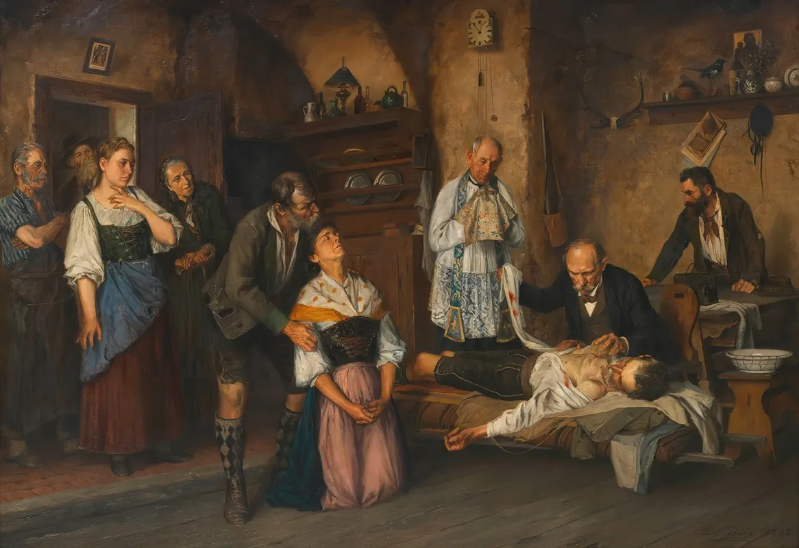 Ein Opfer Seines Berufes Jager Der Von Einem Wildschutzen Angeschossen Wurde Wall Art by Leopold Bara - High-Resolution Digital Print