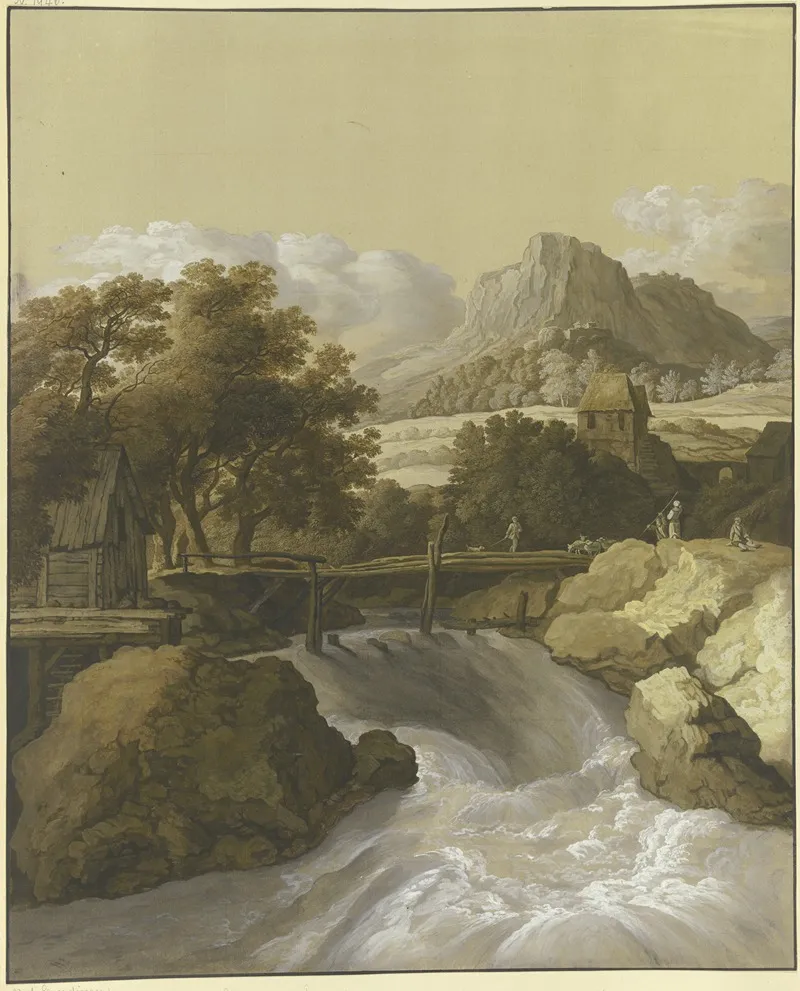Ein Reisender Bach Mit Einer Brucke Und Blick In Ein Tal Wall Art by Maria Katharina Prestel - High-Resolution Digital Print