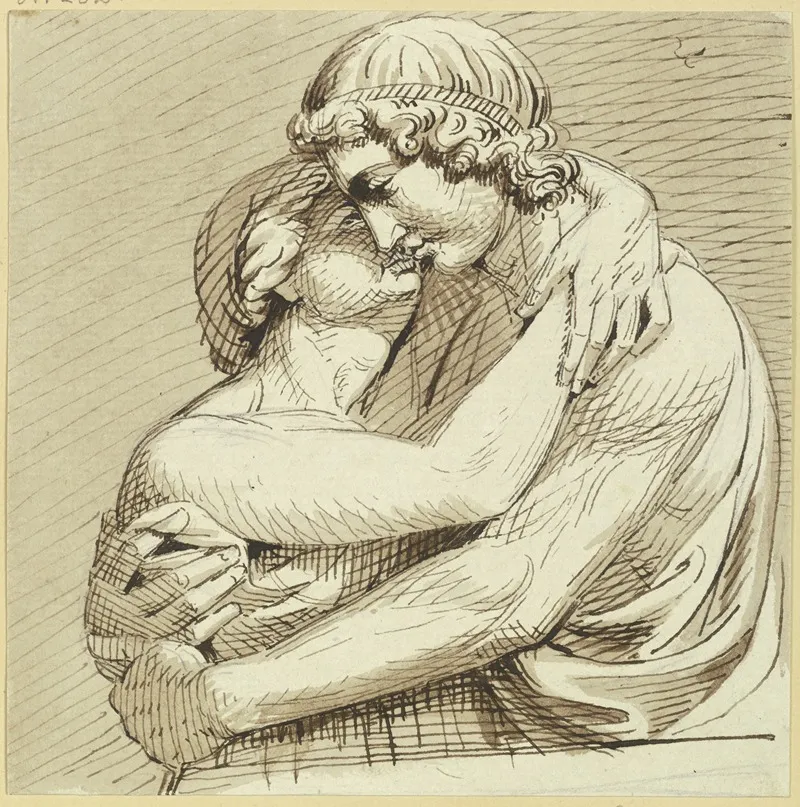 Ein Sich Umarmendes Liebespaar Wall Art by Heinrich Meyer - High-Resolution Digital Print