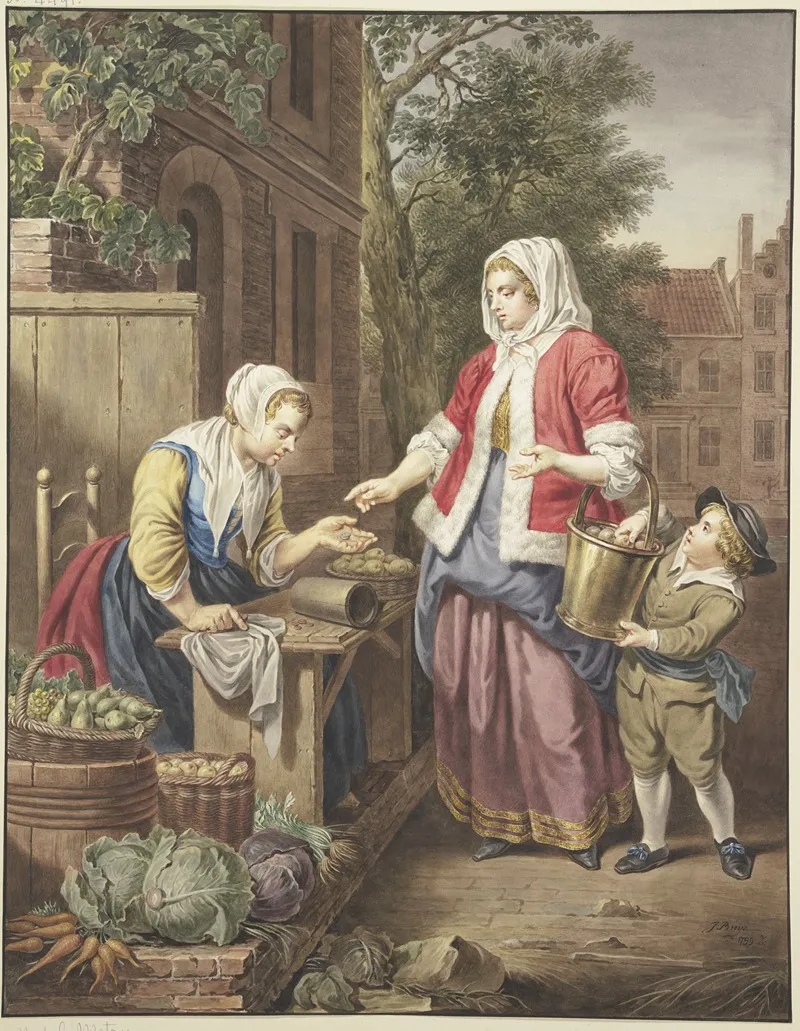 Eine Dame Mit Einem Knaben Kauft Apfel Ein Wall Art by Jacobus Buys - High-Resolution Digital Print