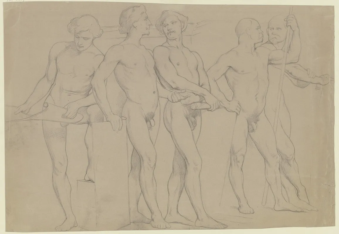 Eine Gruppe Mannlicher Akte In Unterschiedlichen Handlungen Begriffen Wall Art by Eduard von Steinle - High-Resolution Digital Print