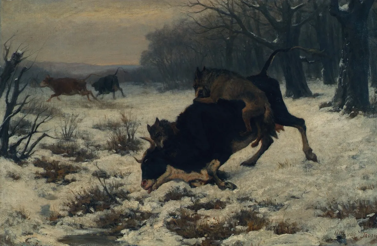 Eine Kuh Wird Von Wolfen Angefallen Wall Art by Otto von Thoren - High-Resolution Digital Print