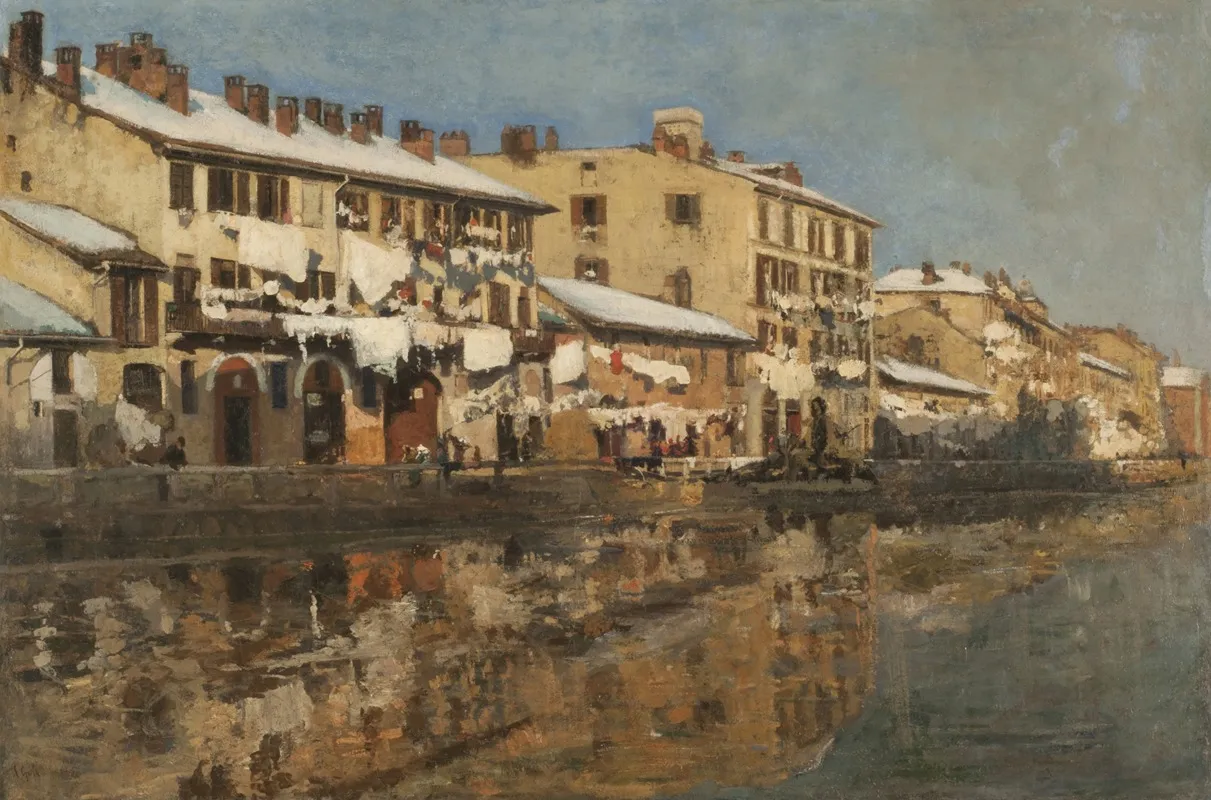 El Naviglio De Milan Wall Art by Emilio Gola - High-Resolution Digital Print