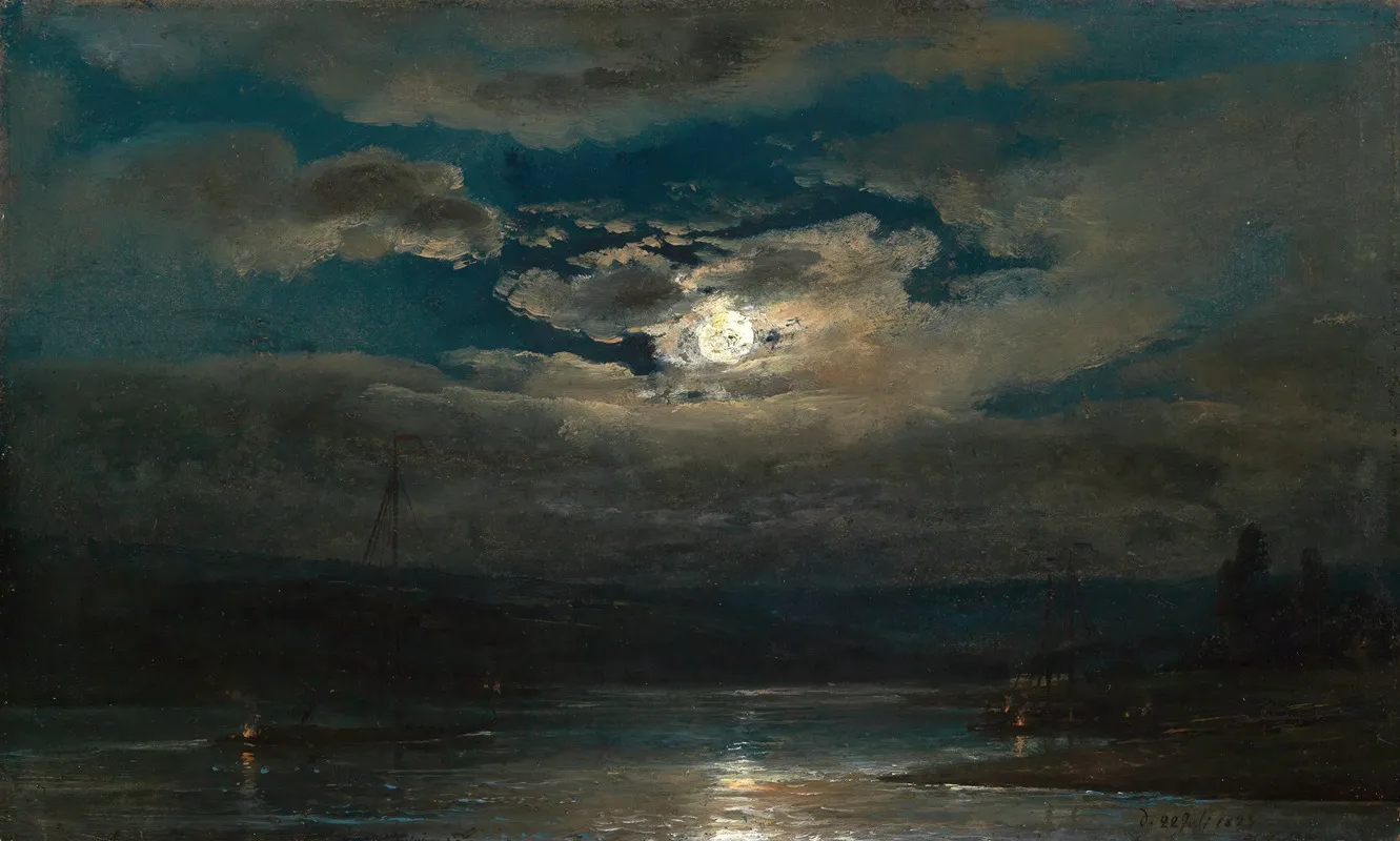 Elblandschaft Bei Dresden Im Mondschein Wall Art by Johan Christian Dahl - High-Resolution Digital Print